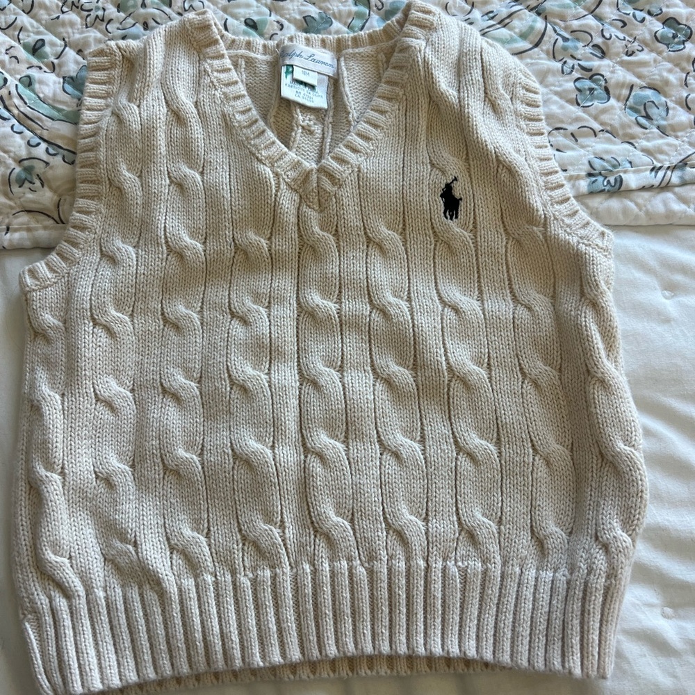 Ralph Lauren Beige Cable Knit Sweater Vest